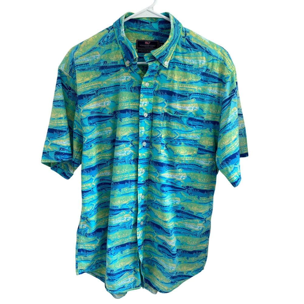 Vineyard Vines Murray Shirt Classic Fit Button Up Shirt Fish Preppy Size Medium